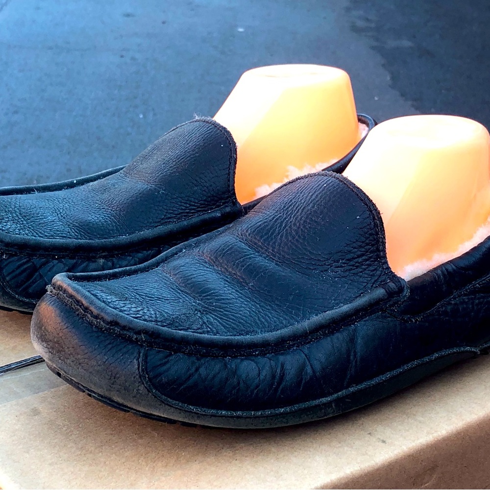 UGG Classic Black Leather Slip-Ons